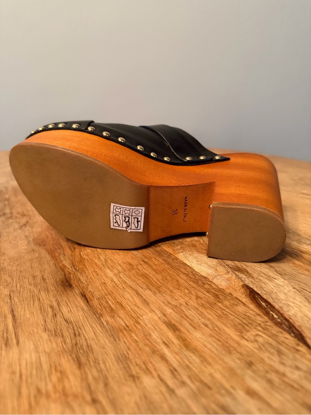 Chloe Black Leather Studded Wood-Platform Clogs - Picture 5 of 9